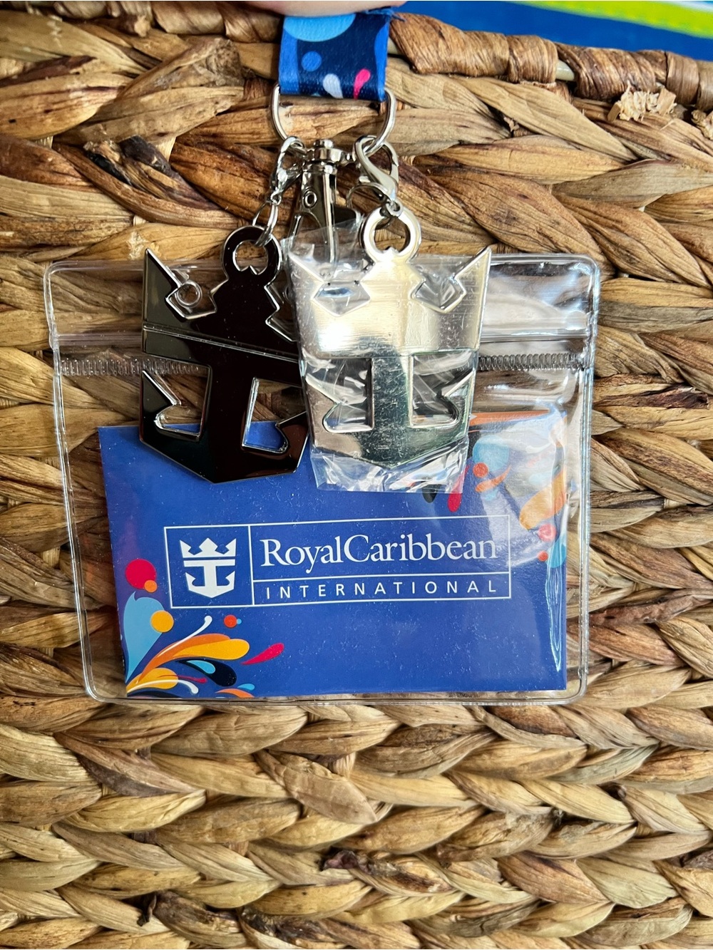 Royal Caribbean Clear Badge Holder with Two Silver Crown Charms - Picture 2 of 4